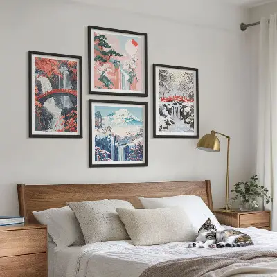 Set van posters met lijst Berglandschappen en watervallen
