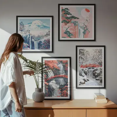 Set van posters met lijst Berglandschappen en watervallen