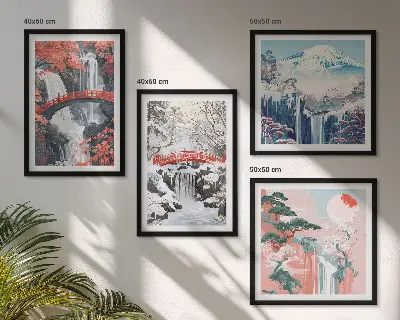Set van posters met lijst Berglandschappen en watervallen