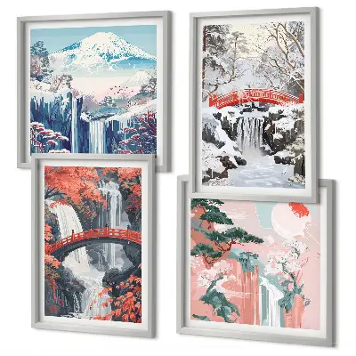 Set van posters met lijst Berglandschappen en watervallen