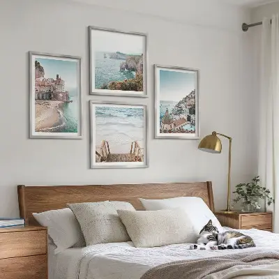 Zomerse pastelkleurige strandgezichten meerluik in lijst