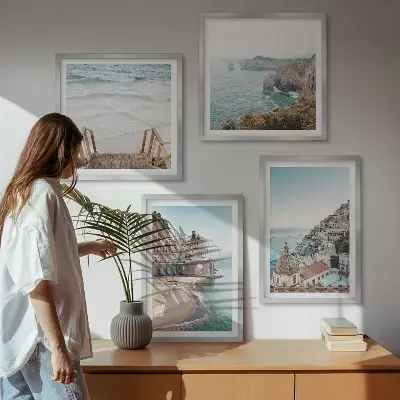 Zomerse pastelkleurige strandgezichten meerluik in lijst