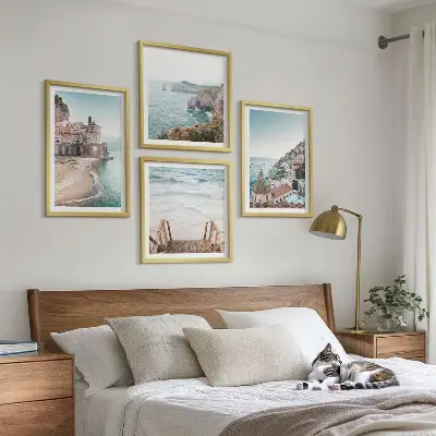 Zomerse pastelkleurige strandgezichten meerluik in lijst