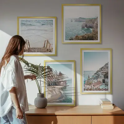 Zomerse pastelkleurige strandgezichten meerluik in lijst