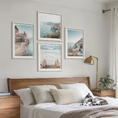 Zomerse pastelkleurige strandgezichten meerluik in lijst