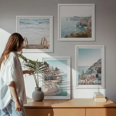 Zomerse pastelkleurige strandgezichten meerluik in lijst