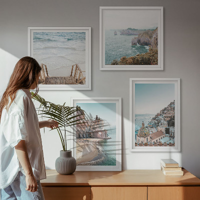 Meerluik in lijst Zomerse pastelkleurige strandgezichten