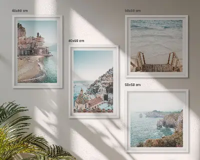 Zomerse pastelkleurige strandgezichten meerluik in lijst