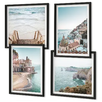 Zomerse pastelkleurige strandgezichten meerluik in lijst
