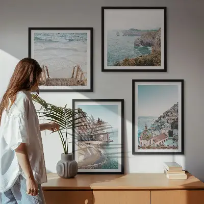 Zomerse pastelkleurige strandgezichten meerluik in lijst