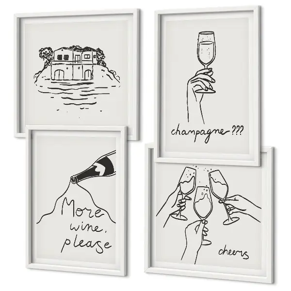 Posterset met lijst Vrolijke momenten met champagne set van posters met lijst