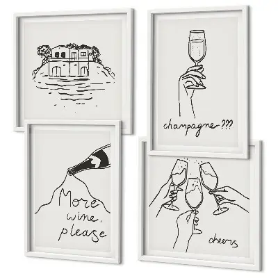 Set van posters met lijst Vrolijke momenten met champagne.