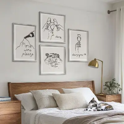 Posterset met lijst Vrolijke momenten met champagne set van posters met lijst