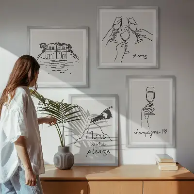 Posterset met lijst Vrolijke momenten met champagne set van posters met lijst