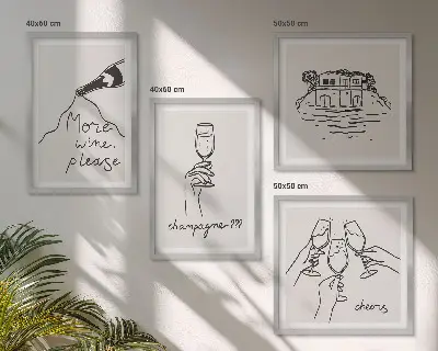 Posterset met lijst Vrolijke momenten met champagne set van posters met lijst