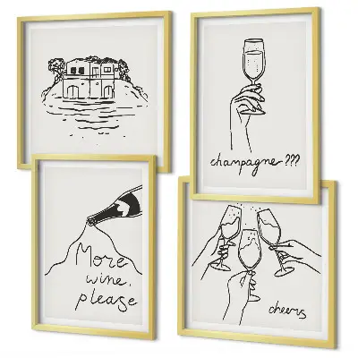 Posterset met lijst Vrolijke momenten met champagne set van posters met lijst