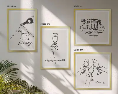Posterset met lijst Vrolijke momenten met champagne set van posters met lijst