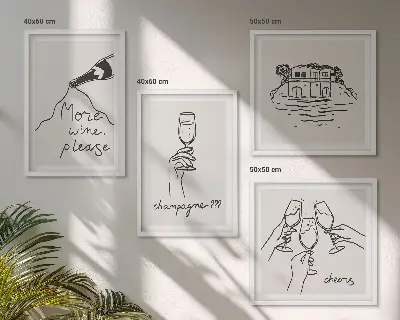 Posterset met lijst Vrolijke momenten met champagne set van posters met lijst