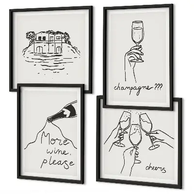 Posterset met lijst Vrolijke momenten met champagne set van posters met lijst
