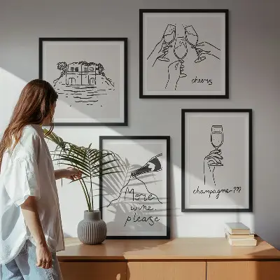 Posterset met lijst Vrolijke momenten met champagne set van posters met lijst