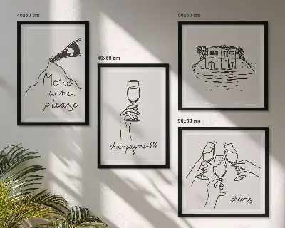 Posterset met lijst Vrolijke momenten met champagne set van posters met lijst