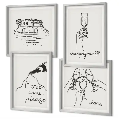 Posterset met lijst Vrolijke momenten met champagne set van posters met lijst