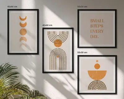 Set van posters met lijst met minimalistische boho-patronen