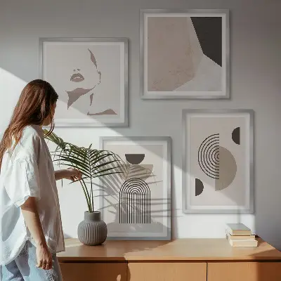 Abstracte gelaatsvormen meerluik in lijst