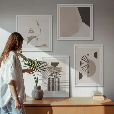 Abstracte gelaatsvormen meerluik in lijst
