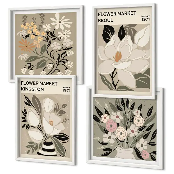 Set van posters met lijst met retro bloemen uit steden over de hele wereld