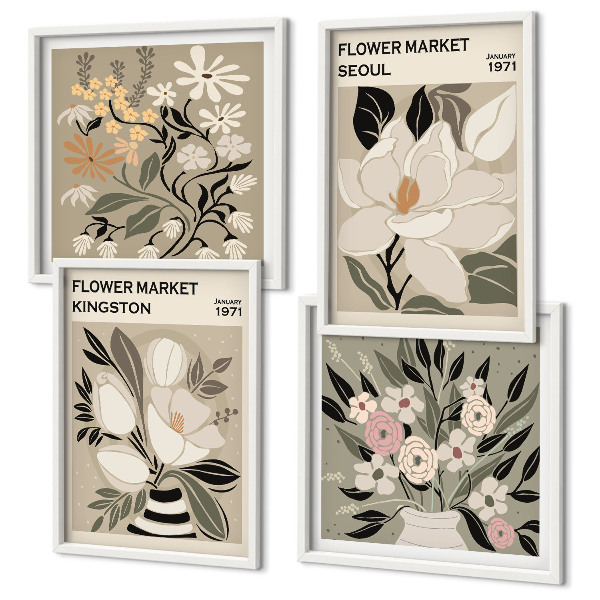 Set van posters met lijst Retro bloemen uit steden over de hele wereld