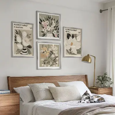 Set van posters met lijst met retro bloemen uit steden over de hele wereld