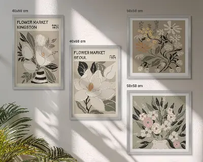 Set van posters met lijst met retro bloemen uit steden over de hele wereld