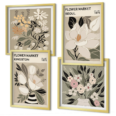 Set van posters met lijst Retro bloemen uit steden over de hele wereld