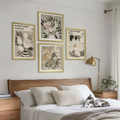 Set van posters met lijst met retro bloemen uit steden over de hele wereld