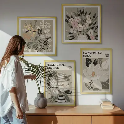 Set van posters met lijst met retro bloemen uit steden over de hele wereld