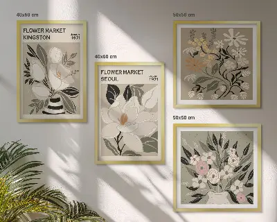 Set van posters met lijst met retro bloemen uit steden over de hele wereld