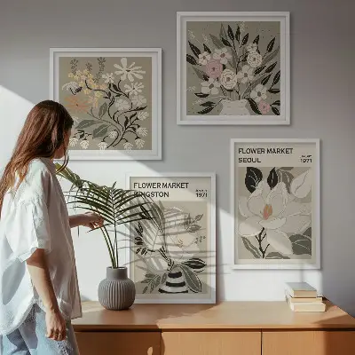 Set van posters met lijst met retro bloemen uit steden over de hele wereld