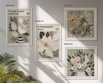 Set van posters met lijst met retro bloemen uit steden over de hele wereld
