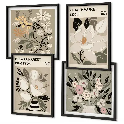 Set van posters met lijst met retro bloemen uit steden over de hele wereld