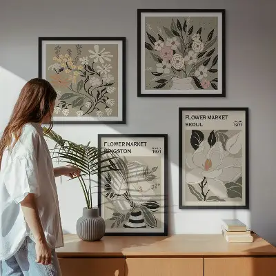Set van posters met lijst met retro bloemen uit steden over de hele wereld