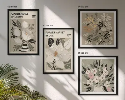 Set van posters met lijst met retro bloemen uit steden over de hele wereld