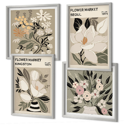 Set van posters met lijst Retro bloemen uit steden over de hele wereld