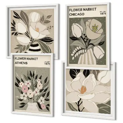 Meerluik in lijst Retro bloemenprints uit verschillende steden