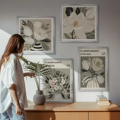 Meerluik in lijst Retro bloemenprints uit verschillende steden