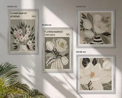 Meerluik in lijst Retro bloemenprints uit verschillende steden