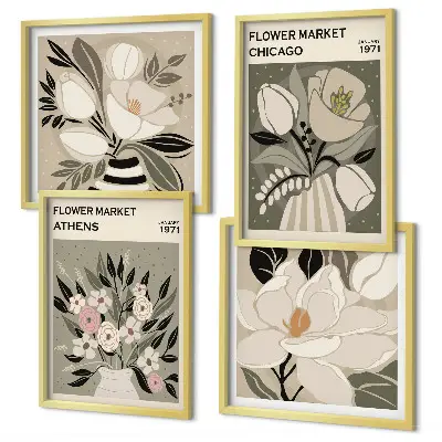 Meerluik in lijst Retro bloemenprints uit verschillende steden