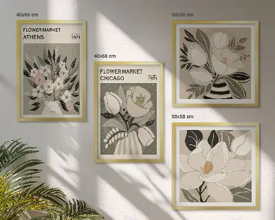 Meerluik in lijst Retro bloemenprints uit verschillende steden