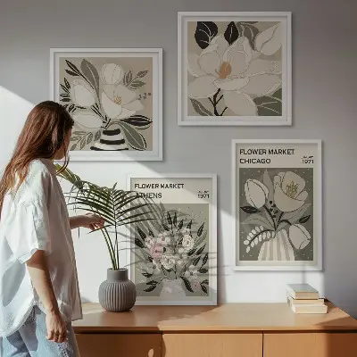 Meerluik in lijst Retro bloemenprints uit verschillende steden