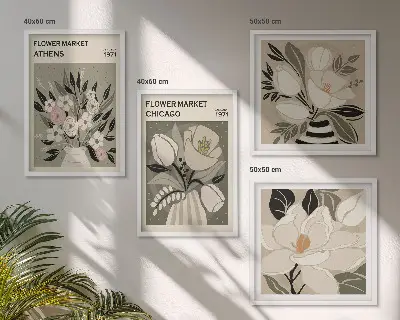 Meerluik in lijst Retro bloemenprints uit verschillende steden